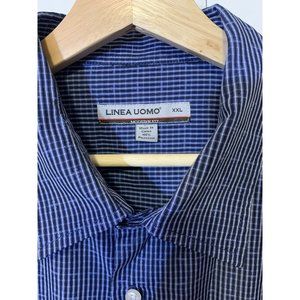 Linea Uomo Button Front Men’s Sz XXL Camp Shirt Blue‎ Modern Fit